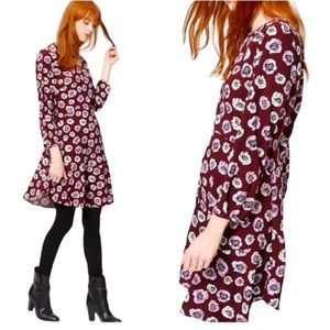 EUC Ann Taylor Loft “Moody” Floral Flounce Dress in Forbidden Cherry